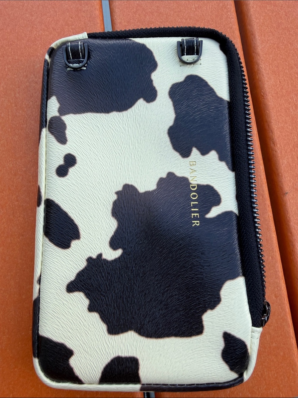Bandolier Expanded Zip Pouch in Spotted Hide / Cow Print - Gold Hardware